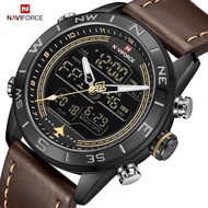 NAVIFORCE Fashion Gold Men Sport Watches Mens LED Analog Digital Watch Army Military Leather Quartz Watch