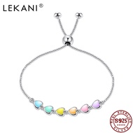 LEKANI Real 925 Sterling Silver Bracelet Colorful Heart Adjustable Bracelets Exquisite Epoxy Fine Jewelry Gift To Girlfriend