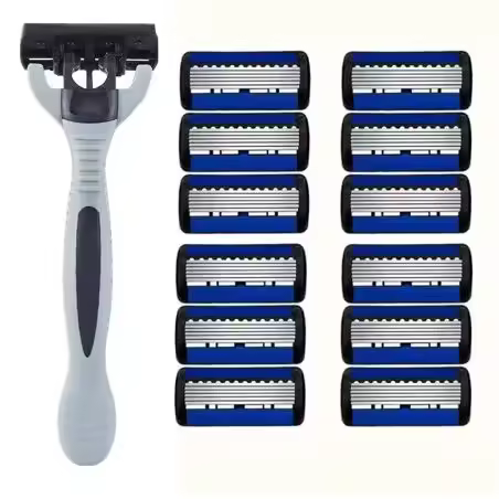 Men's manual razor safety razor 6-layer stainless steel hair removal knife, replaceable razor head, 