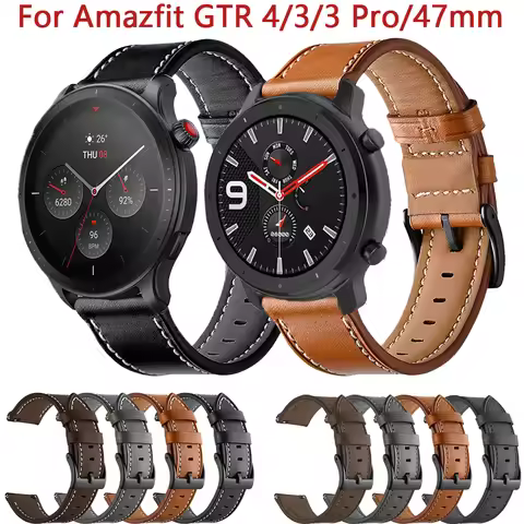 22mm Leather Bracelet For Amazfit GTR 47mm Wrist Strap For Xiaomi Amazfit GTR 4/3/GTR4/GTR3 Pro/2/2e