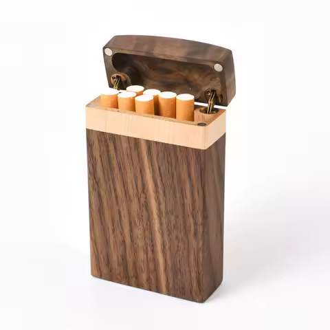 Vintage Walnut Wood Cigarette Case Slim Portable Wooden Cigar Storage Box Solid Wood Cigarette Holde