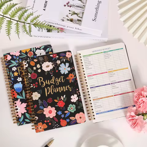 50 Sheets Retro Flower Undated Budget Planner Cardboard Cover Monthly Budget Book Undated Finance Pl