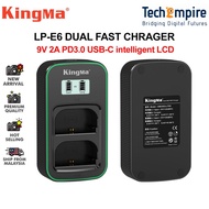 Kingma 9V 2A PD3.0 intelligent LCD display USB-C dual fast charger for Canon LP-E6 LPE6 battery char