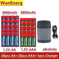 4-20PCS 1.5V AA/AAA Alkaline Rechargeable Battery+4 Slots Smart USB Alkaline Battery Charger