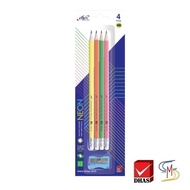 Elfen Pencil Black HB Neon Color (4 Sticks)  Sharpener