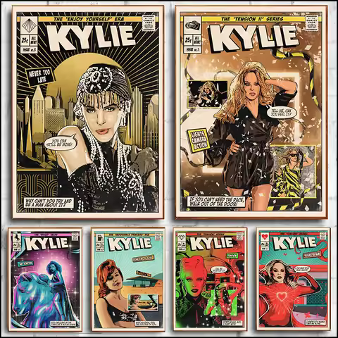Vintage Comic Style Cover goddess vocalist kylie Singer Poster 2 Hearts Slow Album Canvas Painting W