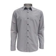 Guy Laroche เสื้อเชิ้ตแขนยาว คอปก สีพื้น ปักโลโก้ ทรง Slim Fit สีเทาอ่อน รุ่น BAB6254P5LG