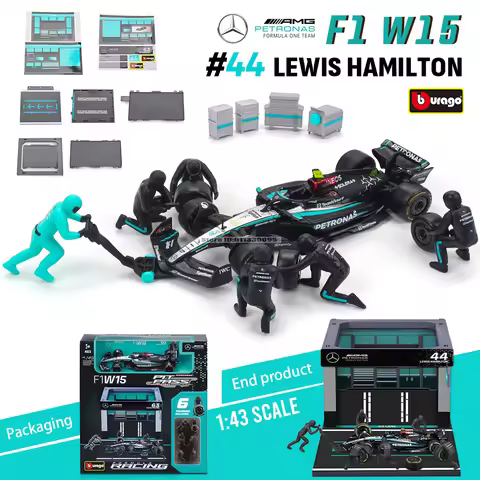 Bburago 1:43 Mercedes-AMG F1 W15 2024 DIY Pit House # 44 Hamilton # 63 George Russell coche de aleac