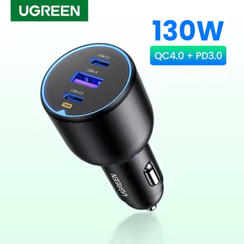 UGREEN 130W USB C Fast Car Charger For Xiaomi iPhone 17 Samsung Galaxy S25 Laptops PD3.0 Fast Chargi