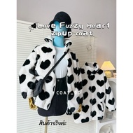 DD(no.69) LOVE FUZZY HEART zip up coat Cuteness Soft Fur Print Front Zipper Not Itchy Wrinkled