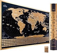 Scratch Off Map of The World with Flags - 24 x 17 Easy to Frame Scratch Off World Map Wall Art Poste