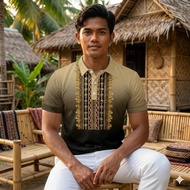 2026 Men's Gradient Barong Polo Shirt Traditional Retro Polo Shirt Festive Barong Wear Shirt
