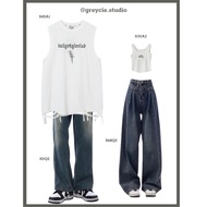 GREYCIE couple tanktop Set, tank top, plain blue wide leg jeans S68 S45A1 S0Q2 S30A2 S68Q2