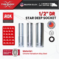 [TAIWAN] AOK 1/2 Inch DR Star Deep Chrome Socket Box 8-32MM; 6PT; 12PT; Toyo; Soket Panjang; Segi Du