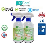[Ready Stock] 2 x 500ml Biocare Instant Hand Sanitizer Liquid (SPRAY) with Aloe Vera (75% alcohol)