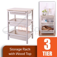 BIGSPOON Exclusive 3-Tier Vegetable Rack Basket with Wooden Top and Drawer Kitchen Storage Organizer