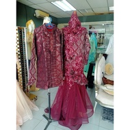 Baju pengantin songket lelaki dan perempuan tmsk veil sampin dan tanjak