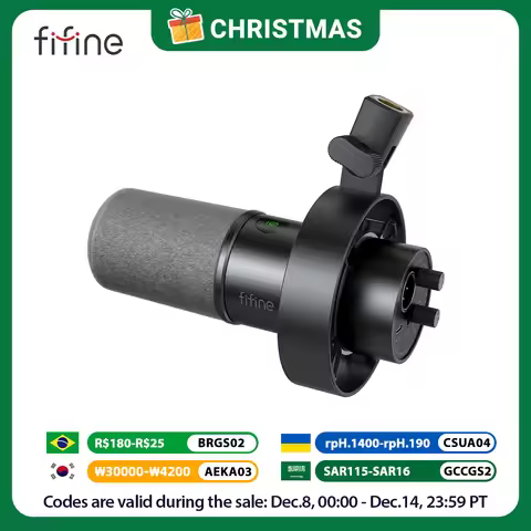 FIFINE USB/XLR Dynamic Microphone with Shock Mount,Touch-mute,Headphone Jack&Volume Control,for PC o