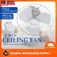 EVERWIND 16" Auto Fan 3 Blade Rotation Fan Ceiling Fan Bedroom Kitchen Kipas Siling 3 Control Speed 360 Degrees Rotation