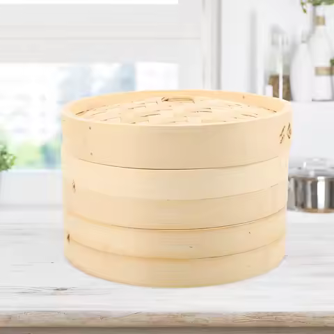 1Set 2-Tier Bamboo Food Steamer Basket Multi-Function Cooking Tool for Chinese Food Steaming Reheati