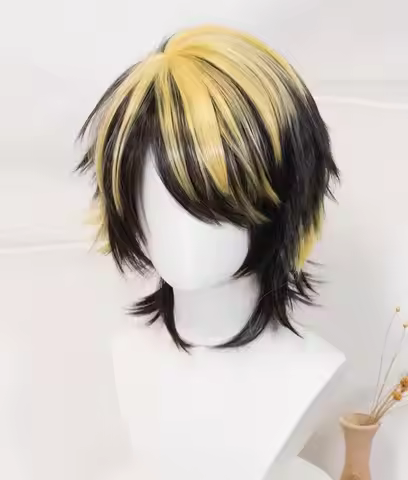 COSPLAY Tokyo Revengers Wig, Kazutora Hanemiya Wig, Anime Halloween Party Wig, Black Gradient Yellow