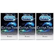 [ Bundle of 3 ] Durex Extra Time Condom for Men - 3 Count | Performa Lubricant for Long Lasting Climax Delay [ DISCREET PACKING ]