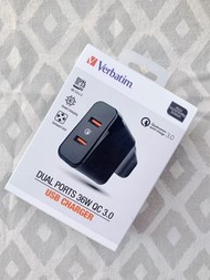 Verbatim DUAL PORTS 36W QC 3.0 USB CHARGER充電器