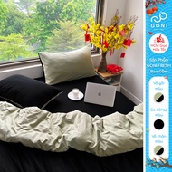 GONI FRESH duvet cover set in Black Olive color - Elastic bed sheets 4-25cm high, sizes 1m, 1m2, 1m4