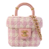 CHANEL 羊皮皮革/粗花呢Vanity Case鏈帶手挽肩背兩用袋