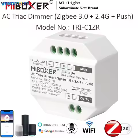 MiBoxer AC Triac Dimmer (Zigbee 3.0+2.4G+Push) Switch RF Dimmer TRI-C1ZR AC 110V 220V RF Wireless Re