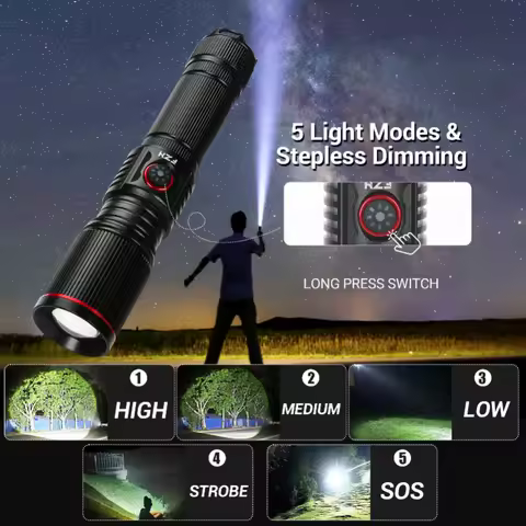 High Strong Power Led Portable Flashlight Rechargeable Zoom Flashlight Built-in Battery USB Recharge