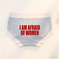 I Am Afraid Of Women Printed Briefs - Light Blue with Red Text