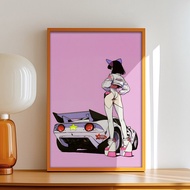 Wall Art Print Art Frame Aesthetic Wooden Frame Large Size A3 A2 A1 A0 Japanese Car Girl XA07