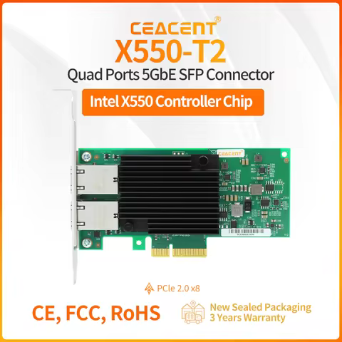 X550-T2 Intel X550 Chip PCIe 3.0 x4 10G Server Network Card 2-Port RJ45 Connector Support 10GbE, 5Gb