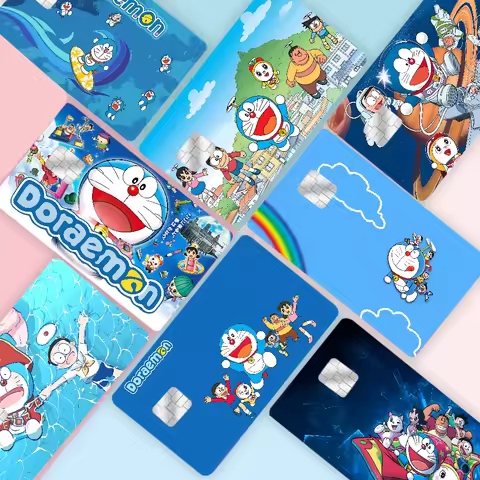 D-Doraemon Anime Cartoon Bear Skin Sticker Film Tape Case For Big Credit Debit Card Front Side