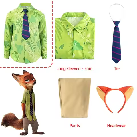 Nick Wilde Cosplay Costumes Zootopia Cosplay Summer Shirt Tie Nick Suits Halloween Carnival Cos Adul