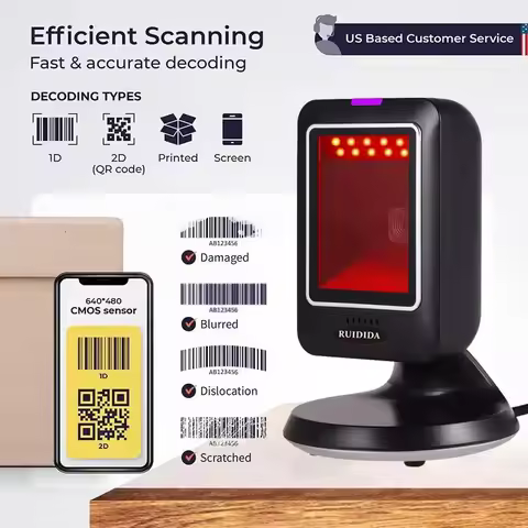 1D 2D Platform Scanner 2D Handfree Barcode 2D Scanner Desktop Barcode Reader Wired USB Scanner QR Co