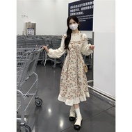 Dress Long Skirt Floral Western Fragment Cream Color Sleeve Climbing Collar Imported Clothing Korean