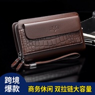 Business Retro Men's Long Leather Clutch Bag Durable Multi-Card Slot Zipper Men's Vintage Style Wall