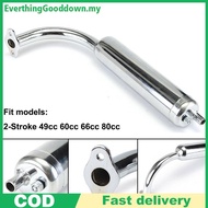 Ed Chrome Muffler Exhaust Pipe 2-Stroke Motorized Bicycle Bike 49cc 60cc 66cc 80cc Ever