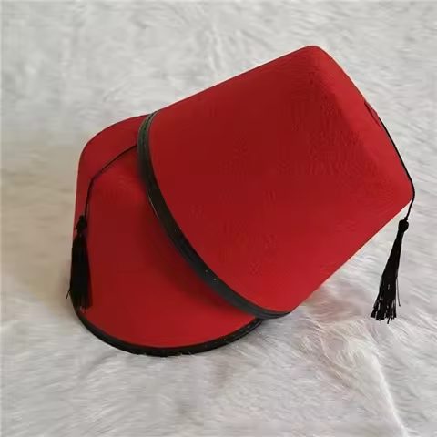 Round Felt Fez Cap Breathable Red Color Fez Hat Moroccan Hat Cosplay Turkish Tassels Cap Festival Su