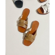 C&C DWELL Leather Slip-On Flats Sandals in Tan