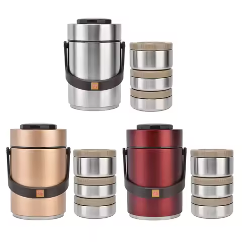 2000ml 304 Stainless Steel Vacuum Insulation Lunch Box Portable 3 Layer Vacuum Insulated Barrel