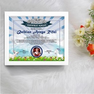 Sertifikat Aqiqah 20x25 cm 10r Plus Bingkai Putih Minimalis Bisa COD