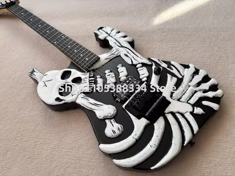 In stock!Hand Work Carved Top J Frog George Lynch Skull & Bones Electric Guitar Floyd Rose Tremolo B