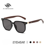 IMPRESSION JN Fashion Sunglasses Oval Frame Wood Pattern Style