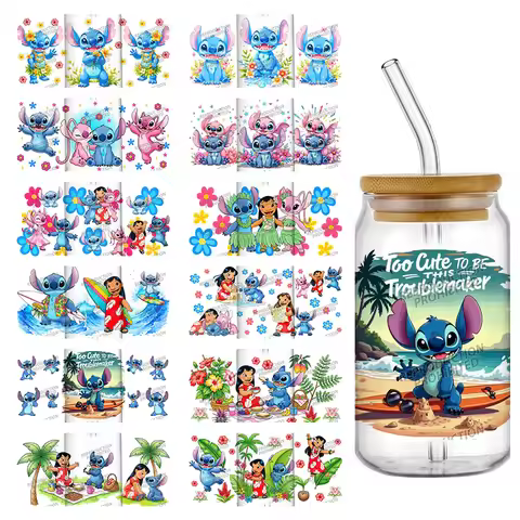 30 Hotsale Designs Cute Stitch & Lilo 16oz UV DTF 3D Phone Sticker Disney Decals Wraps Glass Can Cup