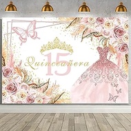 MEHOFOND 7x5ft Quinceanera 15th Birthday Boho Backdrop for Sweet Girl Boho Birthday Pink Butterfly B