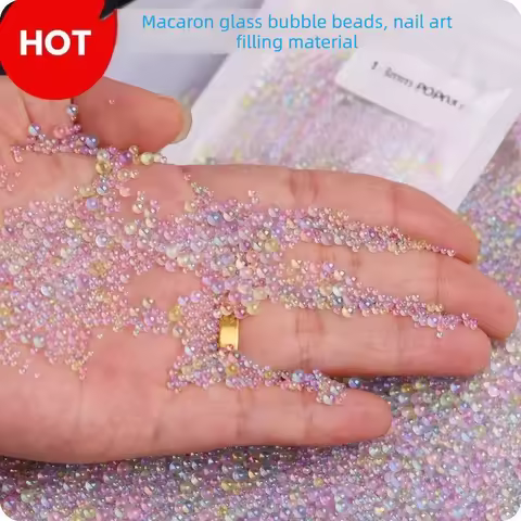 1-3mm Macaron Glass Bubble Beads, Non Porous Transparent Iridescent Bubble Beads, Microbeads, DIY Na
