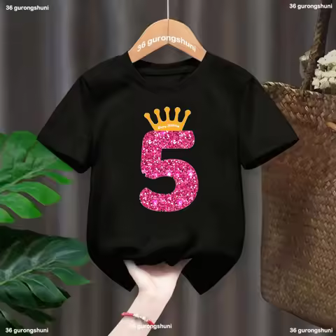 Newly kids t-shirt cute 4-12th queens crow happy birthday girl print t shirts for girls/boys kids bi